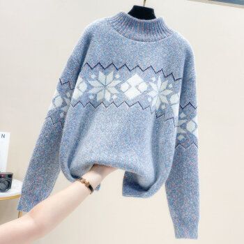 乌克莉初高中生羊毛衫加厚冬款女生半毛衣宽松2021秋冬新款韩版慵懒风