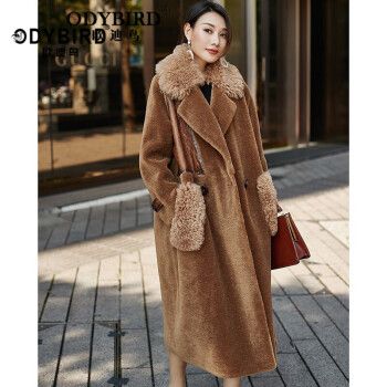 欧迪鸟品牌女装羊剪绒大衣女2021年秋季新款羊毛毛领长款宽松韩版羊毛