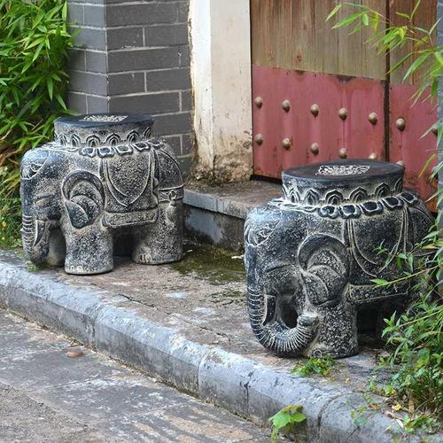 别墅庭院石墩子大象凳花园仿石象凳门墩小院子大门口一对装饰摆件