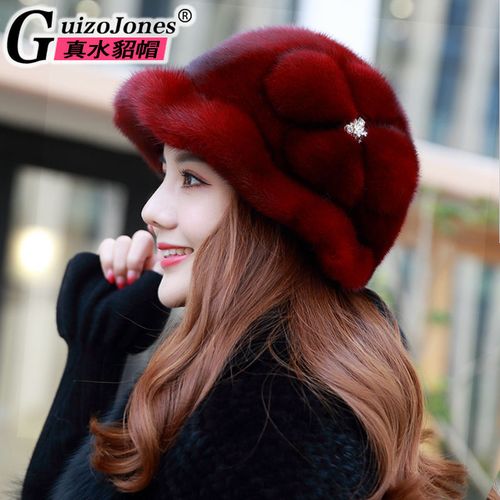 新款整貂帽子水貂整皮荷叶边冬季礼帽皮草女帽裘皮保暖貂皮帽子女