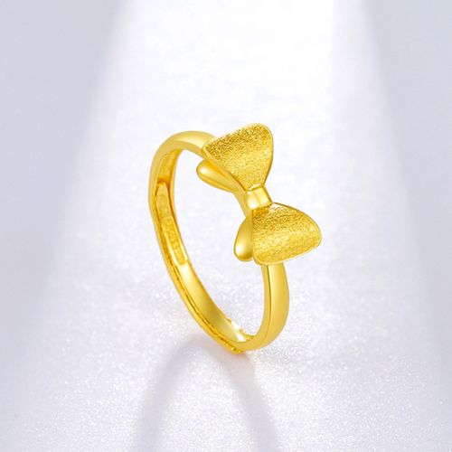 黄金戒指女蝴蝶结999足金新款活口指环24k纯金时尚气质可调节戒圈