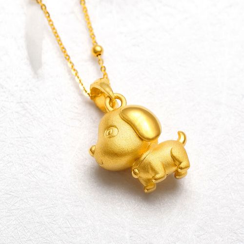 黄金吊坠生肖狗狗项链999足金3d硬金小狗项链萌宠本命年挂坠礼物 铃铛