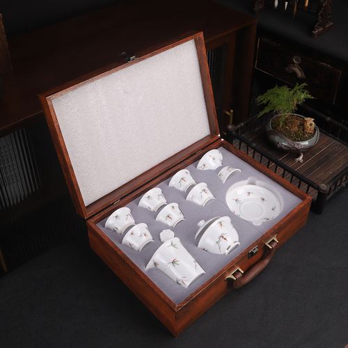 德化白瓷功夫茶具套装整套家用简约盖碗送礼高档茶具礼盒套装