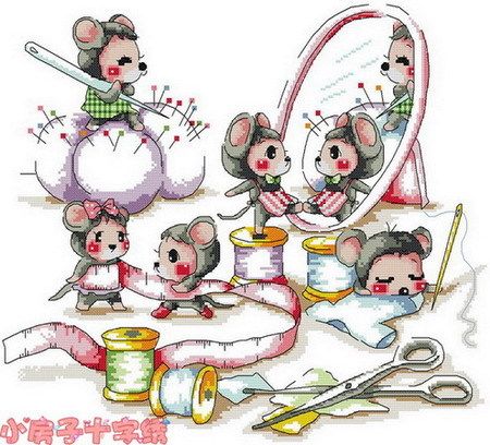 小房子十字绣 正品dmc套件-小老鼠做新衣 卡通儿童房装饰画