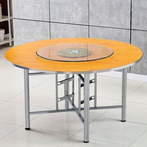 家用圆台面餐桌带转盘圆桌面板饭店酒店折叠小户型桌子大圆桌家用 黄