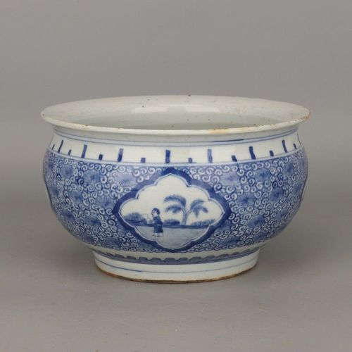 大清光绪青花人物纹香炉【带鸡爪纹】 出土瓷器古玩古董老货旧货