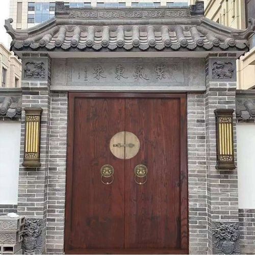 自建房农家小院大门会所四合院双对开大门中式仿古别墅庭院围墙门