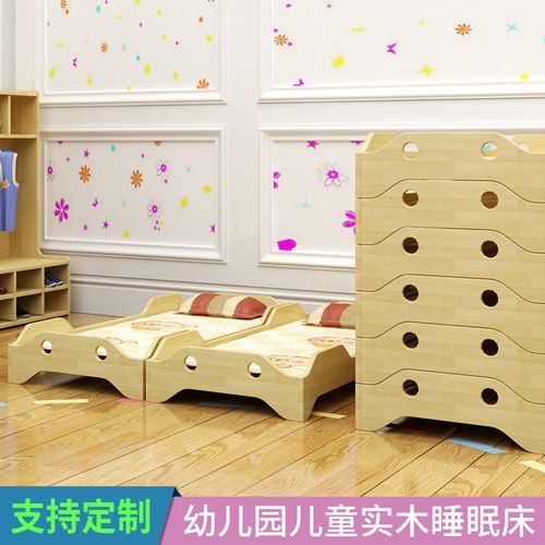 幼儿园原木四层推拉床组合午睡床幼儿园儿童樟子松上下床铺叠叠床