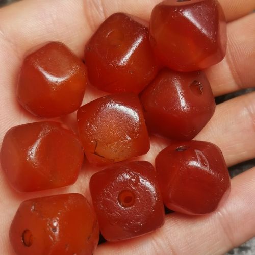 古珠老珠红玛瑙珠老玛瑙珠糖八棱手串项链油性十足唐宋辽金明清珠
