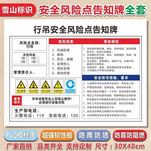 行吊安全风险点告知牌 当心触电安全警示牌安全提示牌 安全标识牌