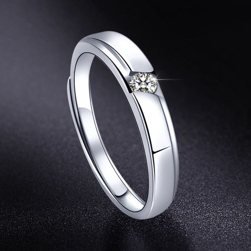 925纯银开口男士戒指ins潮个性指环轻奢小众单身食指男戒仿真钻戒