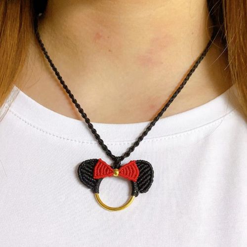 999足金素圈戒指改编米奇少女心项链项链米老鼠吊坠创意手工编绳