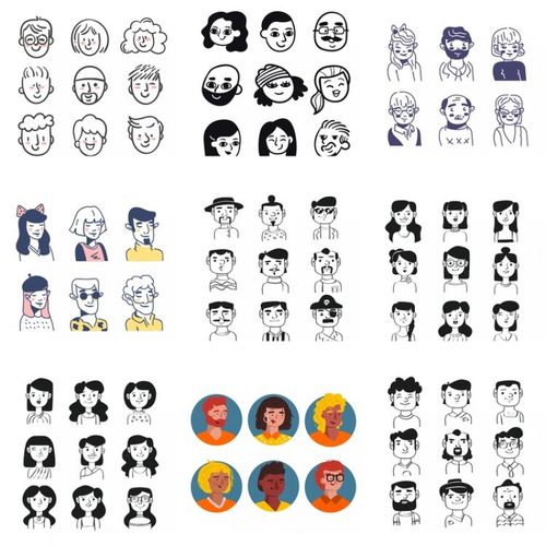10套 卡通线条人物头像ai矢量素材插画设计 1823