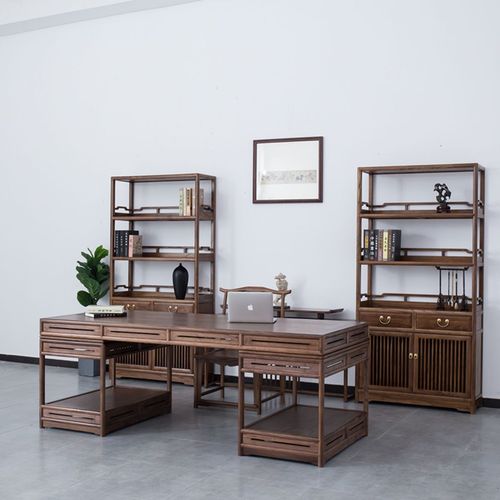 新中式办公桌黑胡桃书桌老榆木画案实木书法桌禅意写字台书房家具