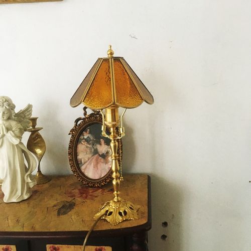 古董台灯 复古古董vintage法式黄铜装饰玻璃台灯 客厅书房床头台灯全