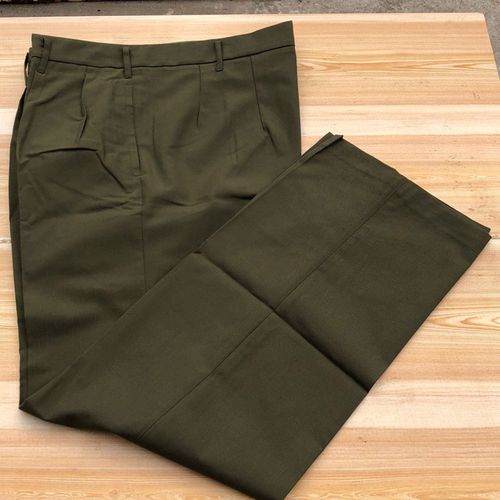 真品全毛凡立丁夏裤单裤军绿色扣子门襟军迷裤中老年宽松毛料裤