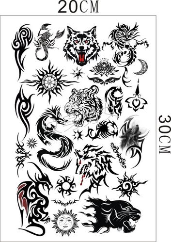 纹身贴防水男女火焰图腾持久仿真 狼头 龙虎图腾纹身贴一套60贴