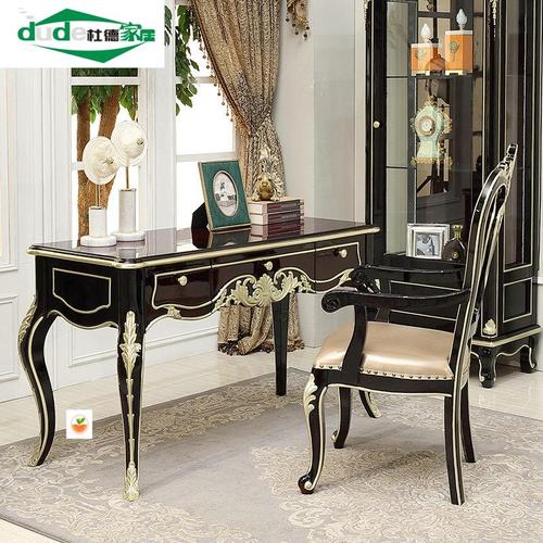 欧式书桌法式书桌椅组合新古典办公桌电脑桌黑檀色轻奢家具