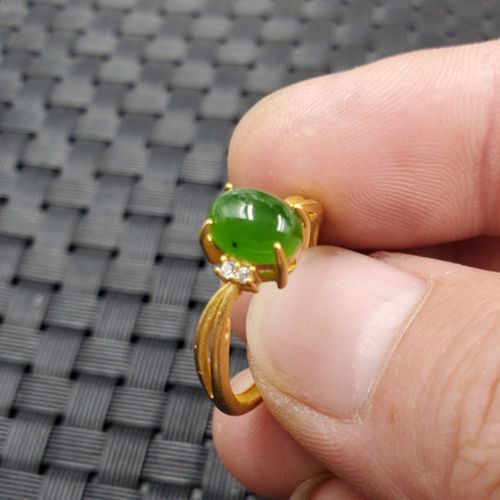 祥和珠宝 和田玉戒指古法金镶嵚碧玉戒指玉石戒指活口