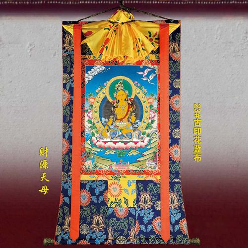 财源天母唐卡佛像挂画藏传佛教用品棉布装裱手绘供奉装饰画