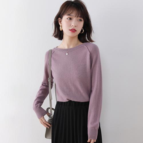 2020秋冬女士羊毛衫圆领新款时尚套头宽松慵懒风插肩