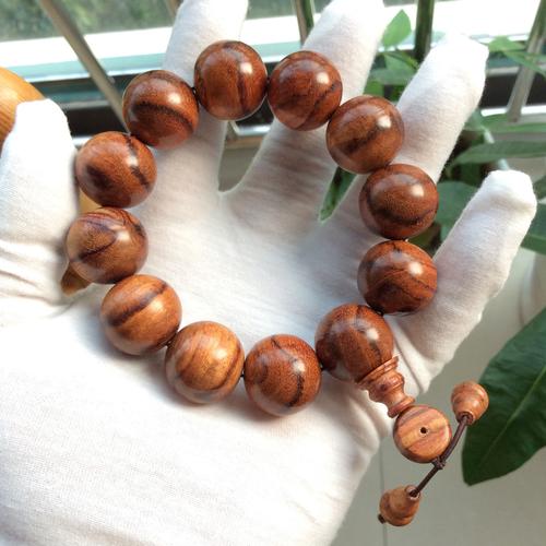 海南黄花梨糠梨 2.0 大黑线虎皮纹男式佛珠手串