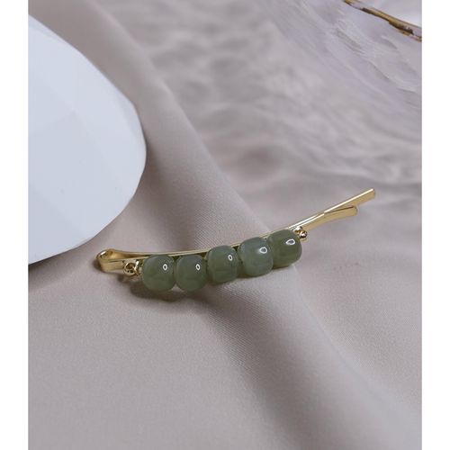 hzyeyuan手作五颗和田玉发夹气质一字夹边夹优雅发饰刘海夹10639