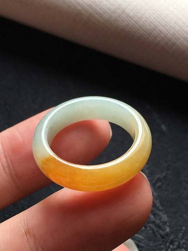 缅甸翡翠冰种黄翡指环戒指柠檬黄玉戒18mma货老种冰黄发财戒17号