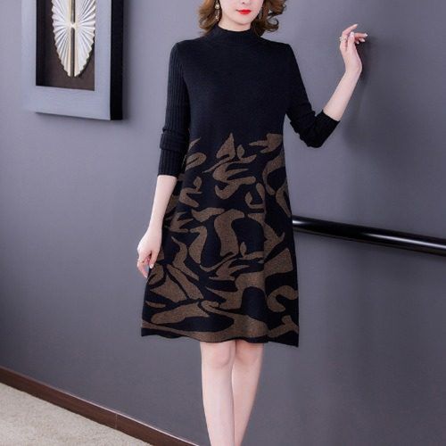 冬季新款女士毛衣裙子羊绒裙连衣裙女秋中年妈妈羊毛针织中长款洋气显
