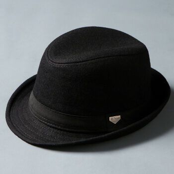 男秋冬季羊毛呢礼帽男士英伦爵士帽男中老年爸爸帽50岁爷爷帽 黑色 m