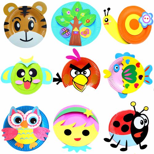 儿童diy手工制作纸盘子画卡通动物粘贴画玩具 幼儿园粘贴美术材料