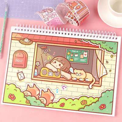 离行本自带贴纸小麻薯双面离型纸本活页本子简约a5胶带贴纸手帐本