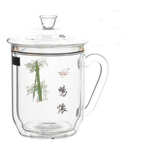 诺亚口杯 防烫双层真空带把玻璃盖杯办公室商务泡茶杯 380ml【畅怀】