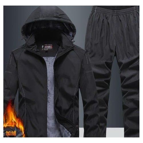 加绒运动套装男士冬季加厚运动服男爸爸户外防风防水保暖休闲套装