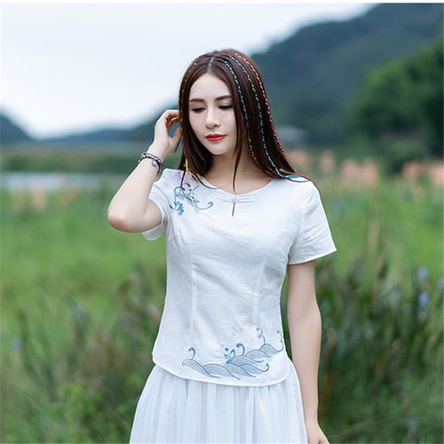 包邮2020新款夏季女装中国风绣花短袖t恤衫 显瘦百搭