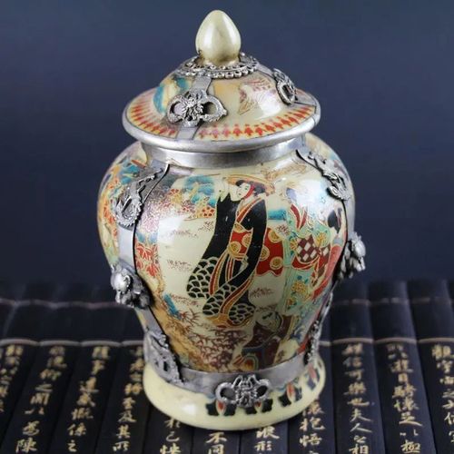 瓷器摆件仿古工艺品家居装饰品茶叶罐糖罐景德镇陶瓷 包银侍女罐