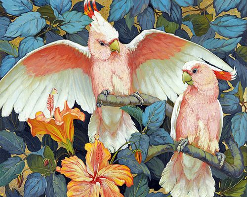 精准印花法国正品dmc十字绣客厅卧室餐厅玄关欧式油画 彩色鸟鹦鹉