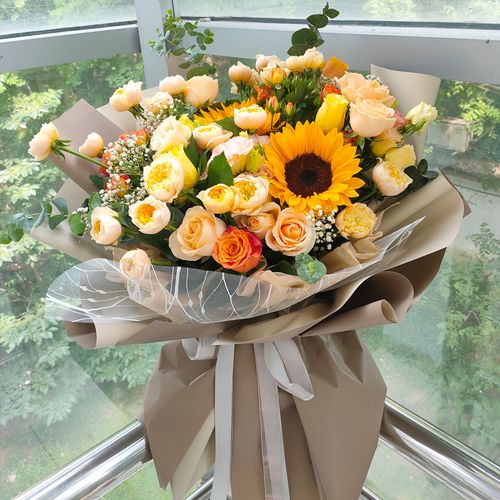 送男士大气花束向日葵蝴蝶泡泡送老师长辈探望演讲鲜花上海同城全国