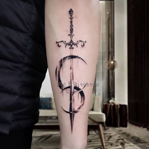 黑暗系原创中国风泼墨剑腿胸口纹身贴防水男女 持久ins网红仿真