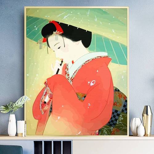 &缘色数字油diy手填色减压工日本歌舞伎画手绘人物插画装饰油彩画