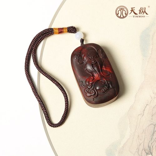 印度小叶紫檀财神浮雕吊坠红木中式把玩件实木车挂件吊牌送礼收藏