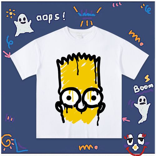 锡纸烫acg工作室手绘涂鸦辛普森大头潮牌情侣短袖t恤oversize半袖