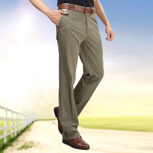 驰琴纯棉休闲裤男2021春夏装新款薄款全棉男裤子卡其色直筒裤高腰长裤