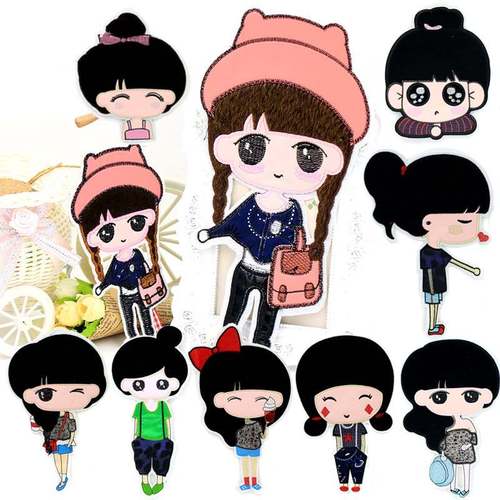 卡通小女孩衣服上的小饰品贴大号羽绒服布贴花棉袄补丁贴布装饰裤
