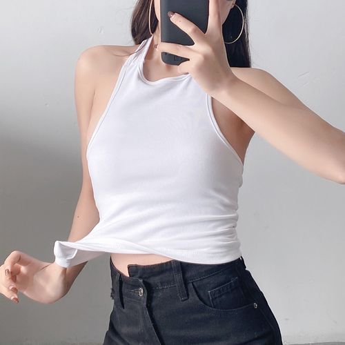 欧美辣妹纯色紧身显瘦性感露背挂脖抹胸外穿内搭吊带背心上衣ins