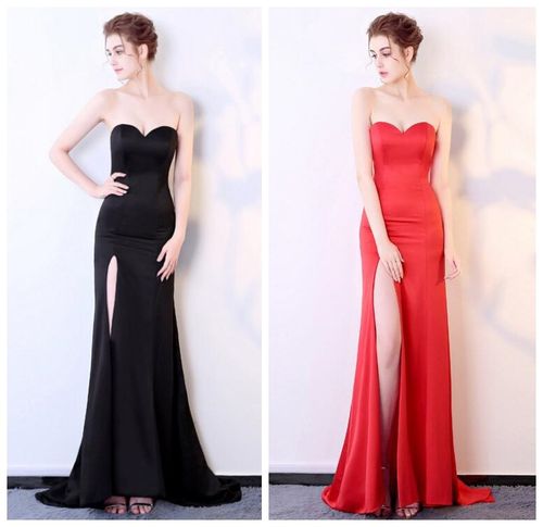 气质抹胸开叉晚礼服裙夏夜店女装性感露肩低胸裹胸修身长款连衣裙