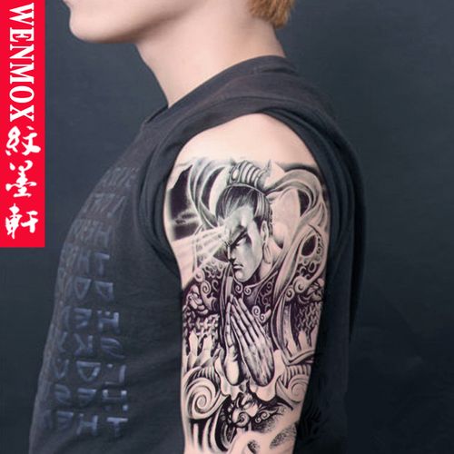 纹墨轩 杨戬花臂大图纹身贴防水男女通用款花臂腿二郎神手臂大图仿真