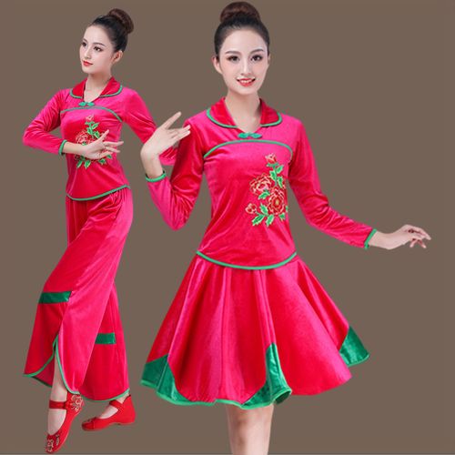 2019秋冬金丝绒广场舞服装女套装裙子秋款中老年跳舞衣服演出新款