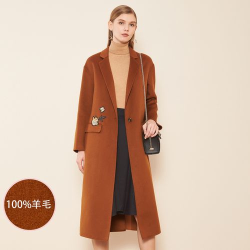 敦奴时尚纯色中长款一粒扣长袖女士羊毛大衣外套