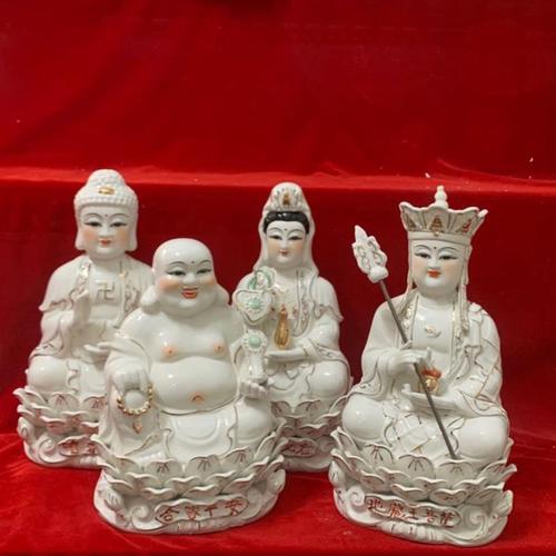 陶瓷全堂佛四圣坐莲如来佛祖观音菩萨弥勒佛地藏王供奉摆件佛像